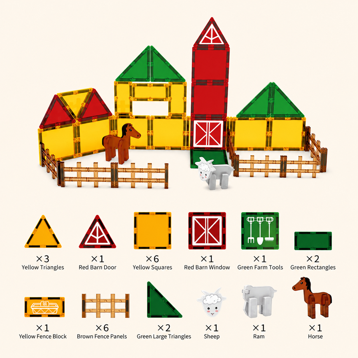 Magnetic Farm Building Tiles for Creative Play – 26 Piece Set