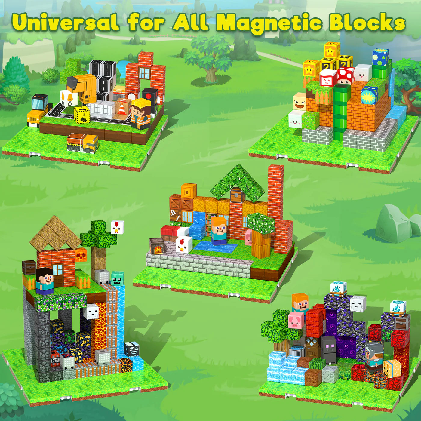 Magnetic Blocks Baseplate (4PCS baseplate + 25 blocks)