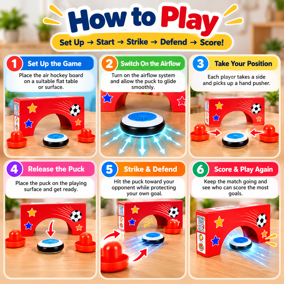 Portable Tabletop Air Hockey Set
