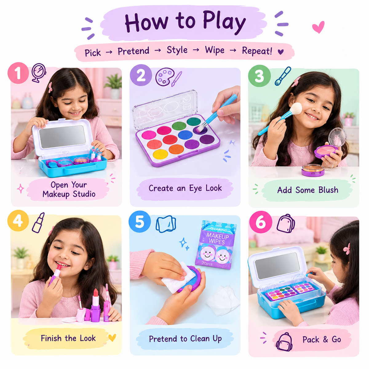 Pretend Makeup Artist Play Set – 16 Pieces