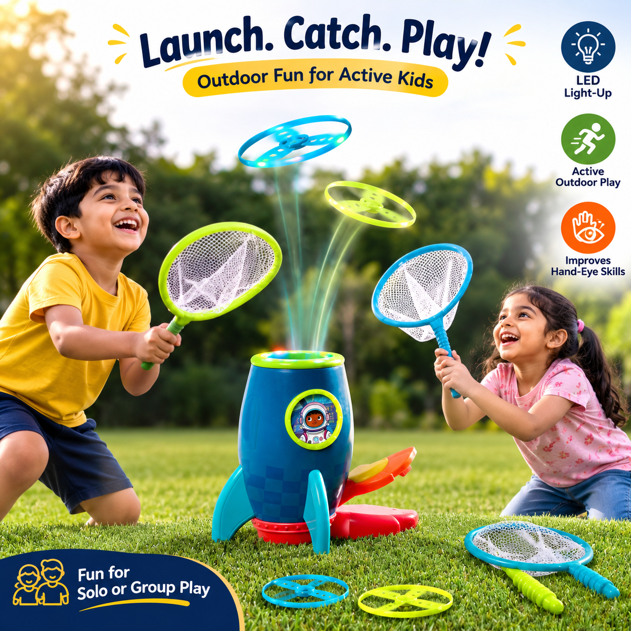LED Flying Disc Rocket Launcher Toy Set