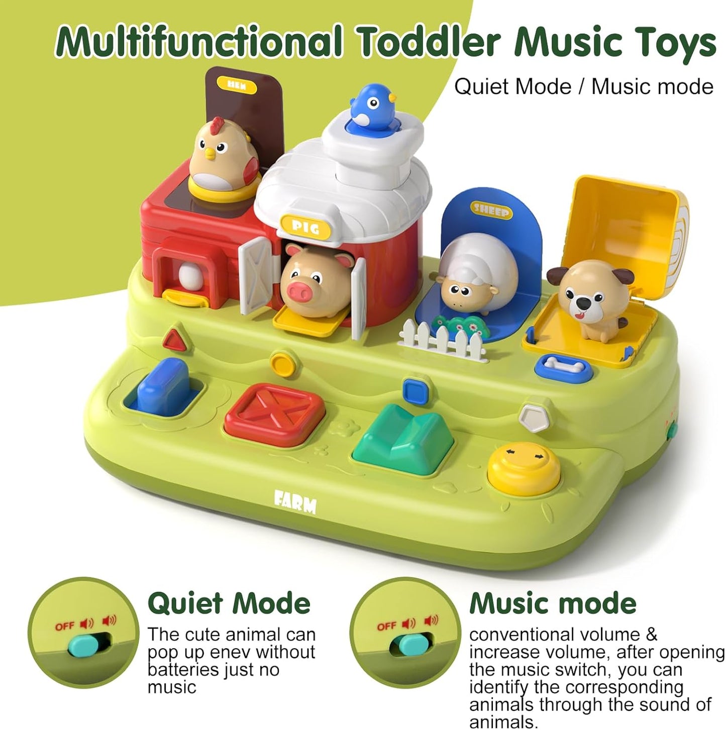 Pop-Up Farm Animal Toy with Music & Sounds