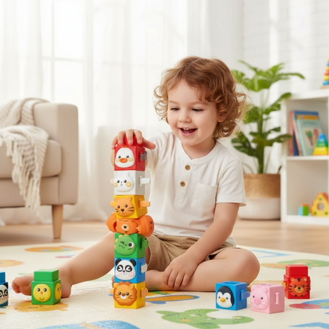 12-Piece Pressable Animal Stacking Blocks