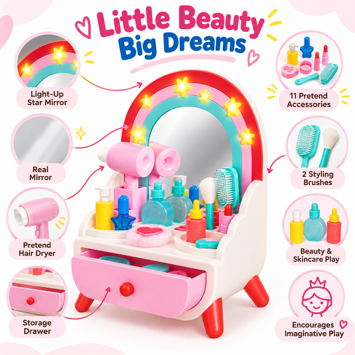 Light-Up Pretend Beauty Vanity Playset