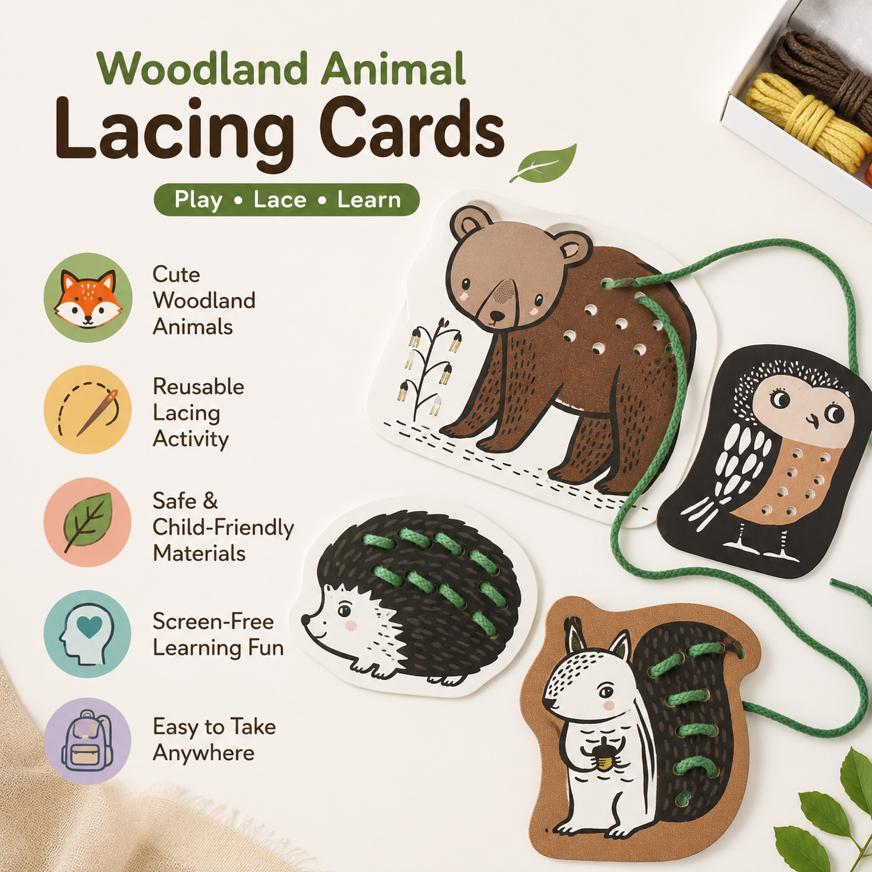 Woodland Animal Lacing Cards