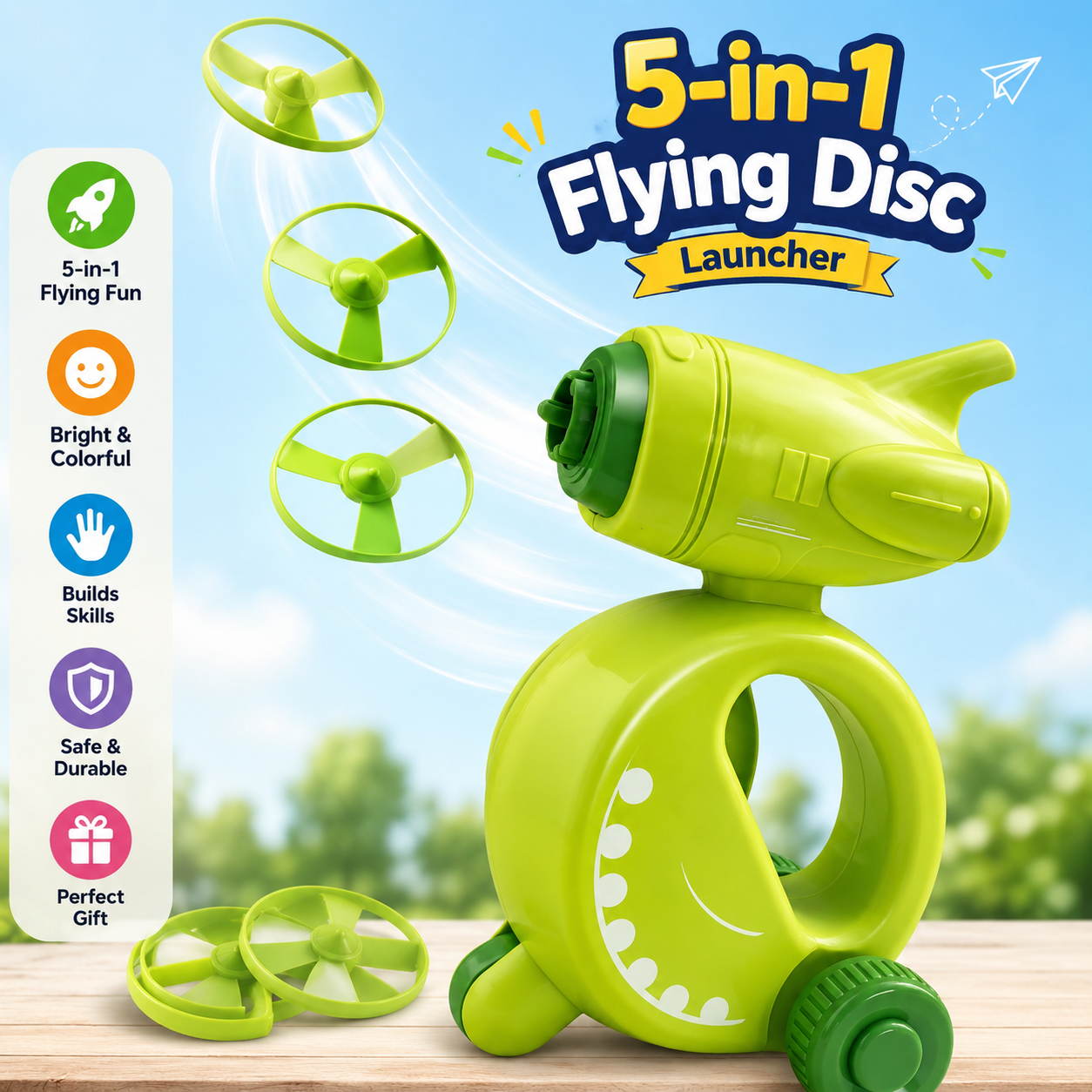 5-in-1 Gyro Whistle Flying Disc Launcher Toy
