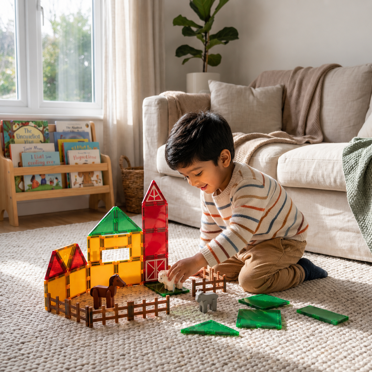 Magnetic Farm Building Tiles for Creative Play – 26 Piece Set