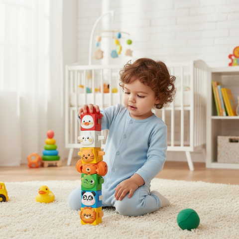 12-Piece Pressable Animal Stacking Blocks