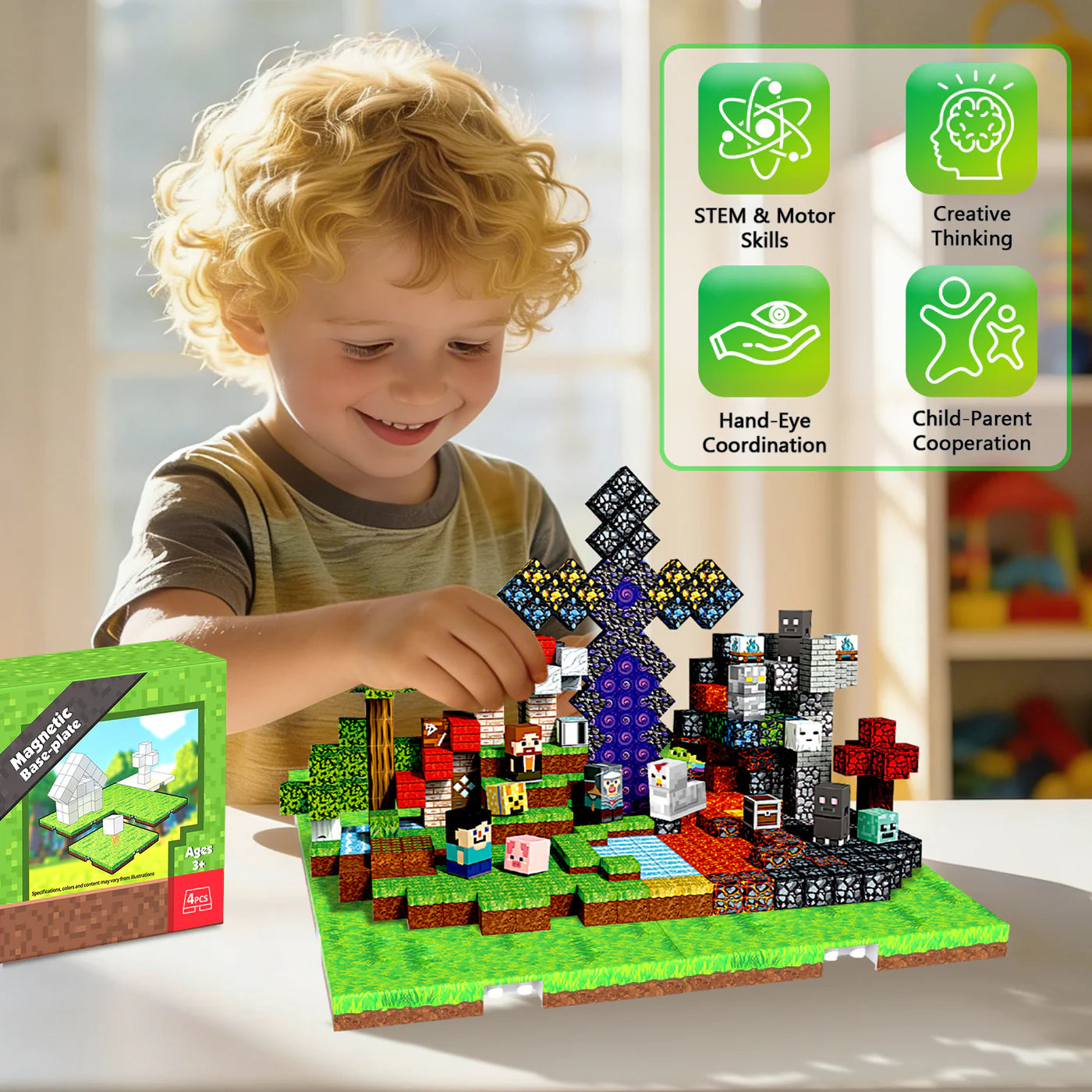 Magnetic Blocks Baseplate (4PCS baseplate + 25 blocks)