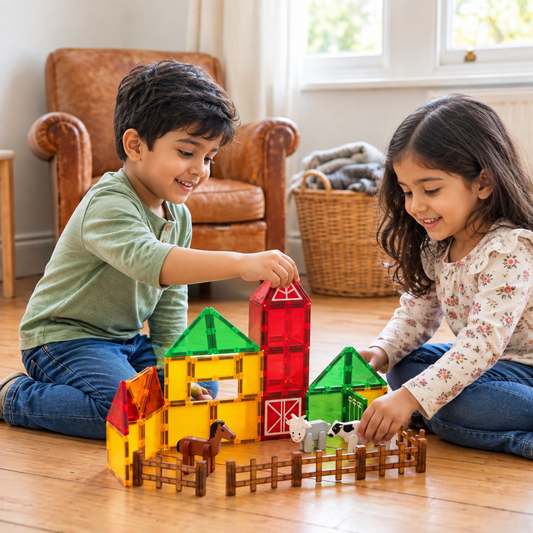Magnetic Farm Building Tiles for Creative Play – 26 Piece Set