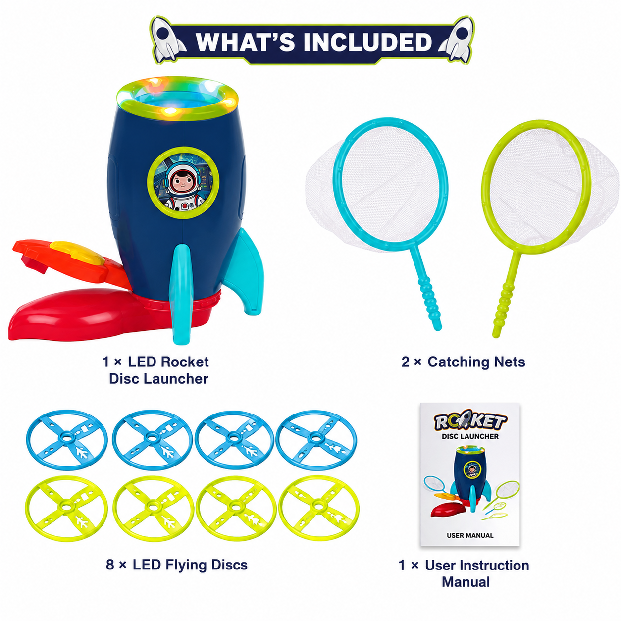 LED Flying Disc Rocket Launcher Toy Set
