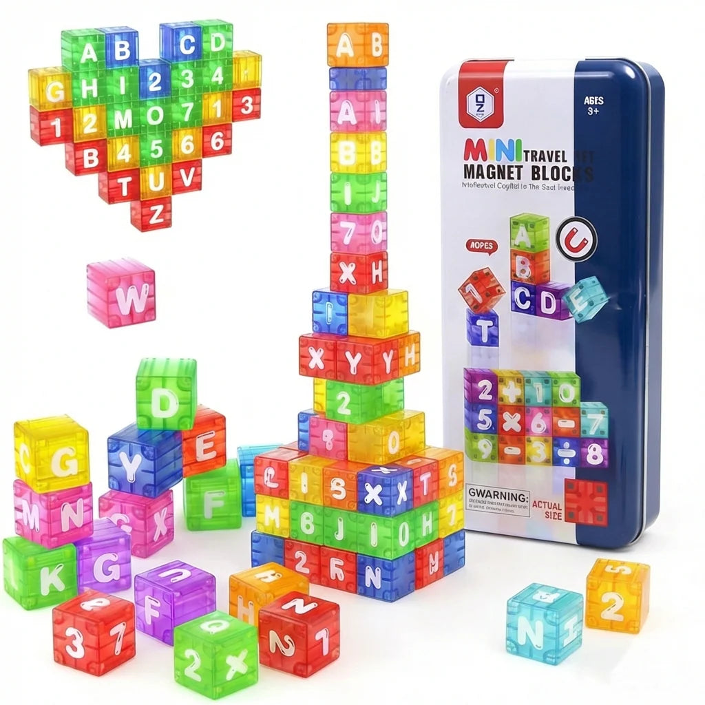 Mini Magnetic Blocks Kit | Alphabet, Numbers & 3D Learning