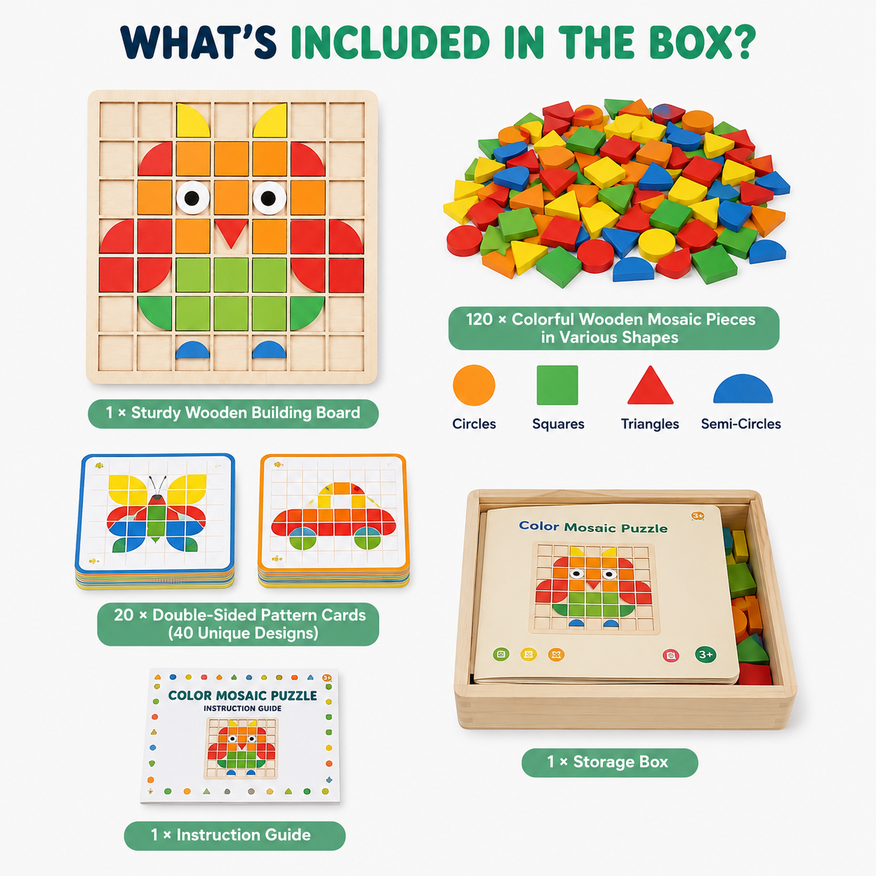 Color Mosaic Puzzle Board – Educational Wooden Pattern Matching Game