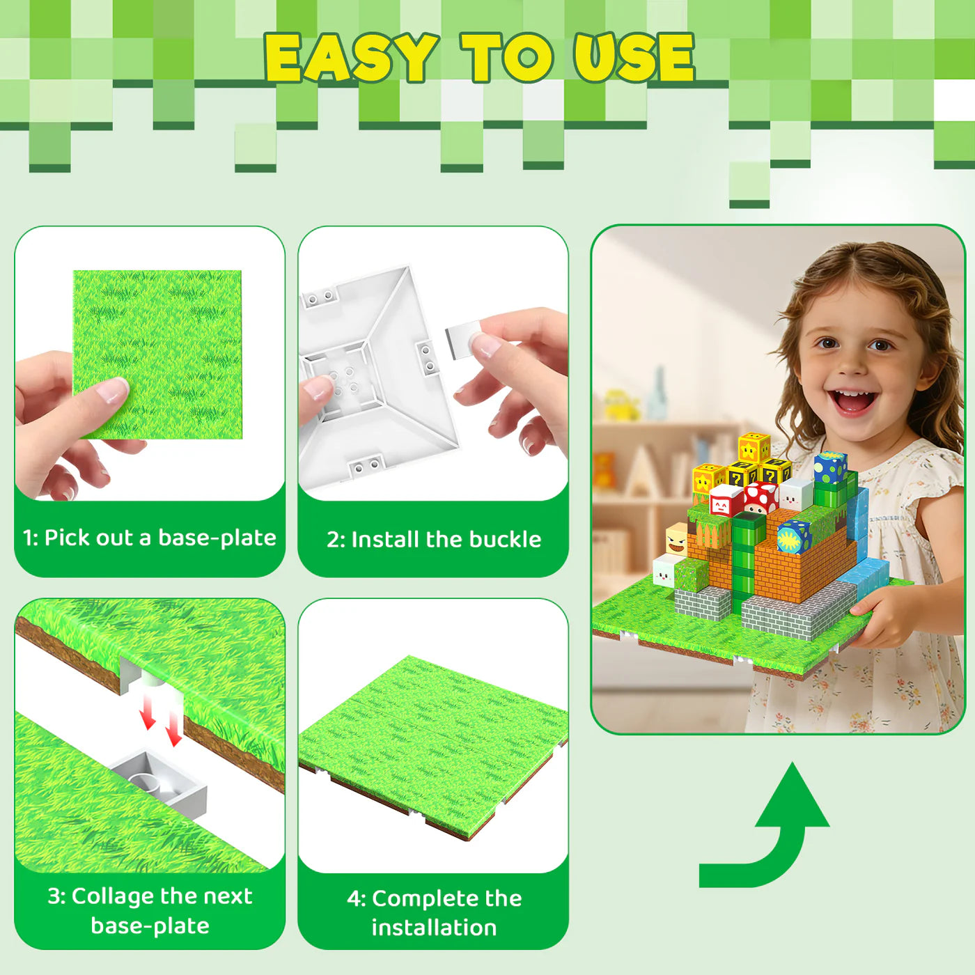 Magnetic Blocks Baseplate (4PCS baseplate + 25 blocks)