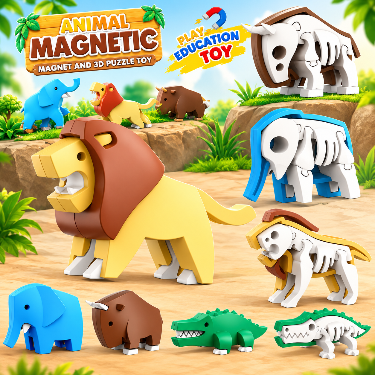 Magnetic 3D Animal Building & Puzzle Set