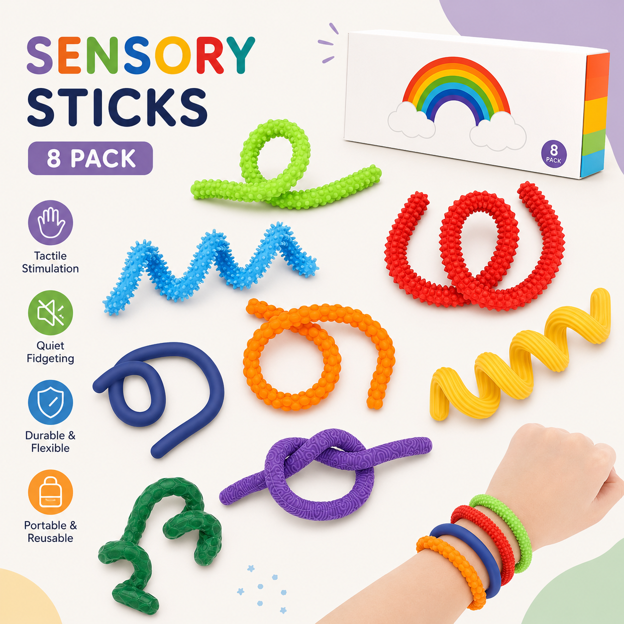Sensory Fidget Massage Sticks – 8-Piece Sensory Toy Set