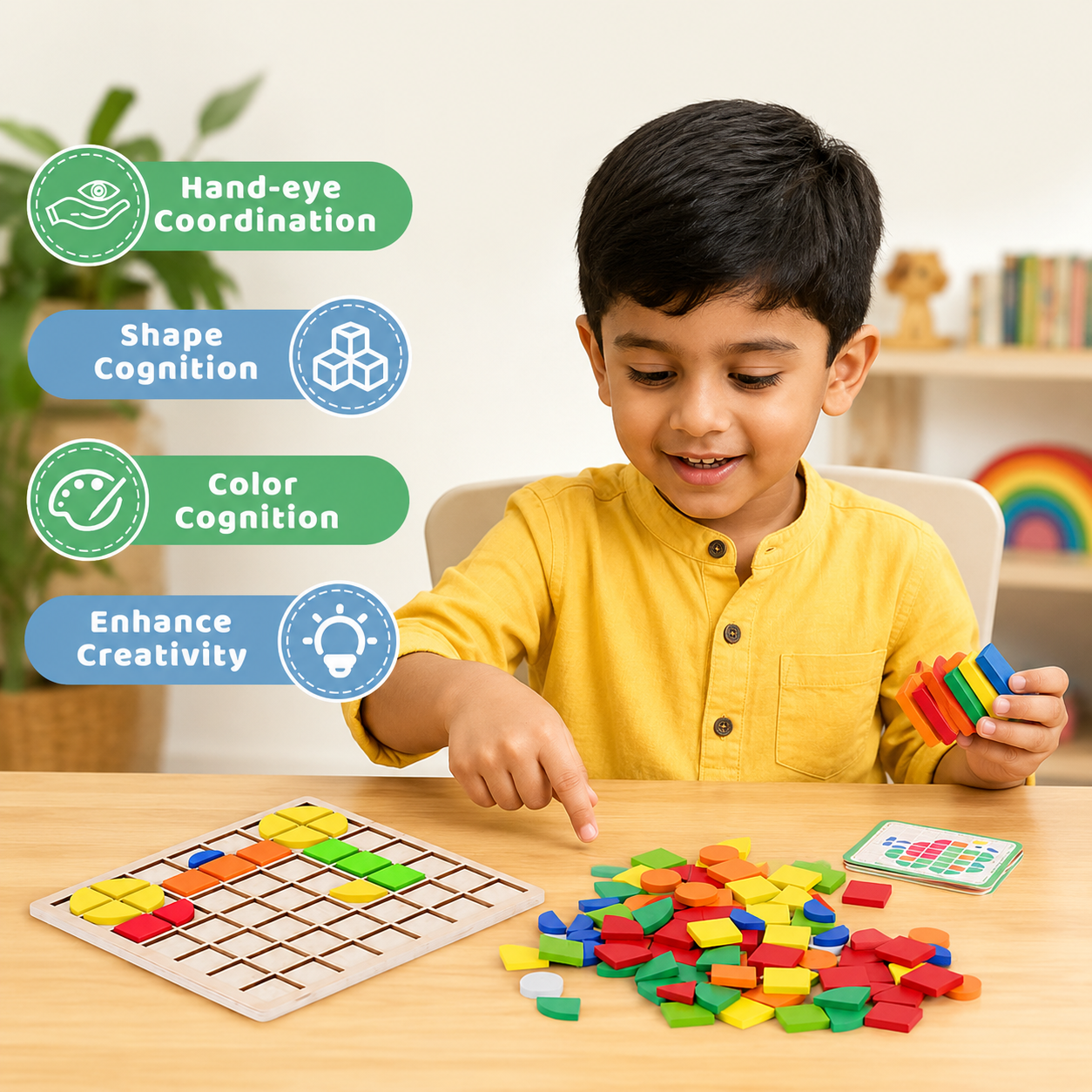 Color Mosaic Puzzle Board – Educational Wooden Pattern Matching Game