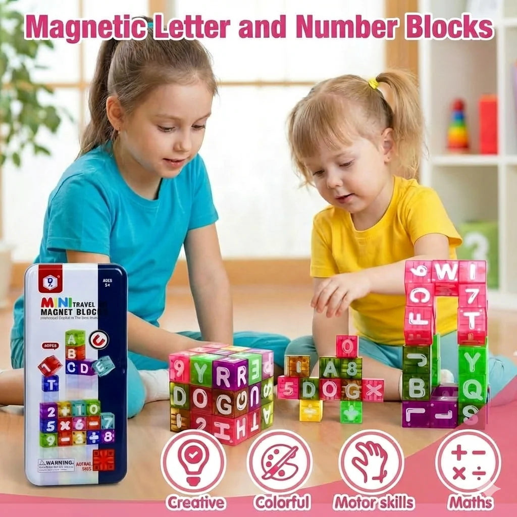 Mini Magnetic Blocks Kit | Alphabet, Numbers & 3D Learning