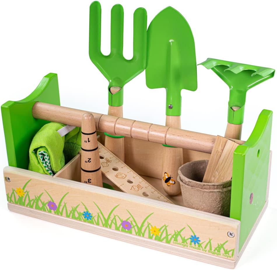 Kids Wooden Gardening Caddy & Tools Set – 11 Piece