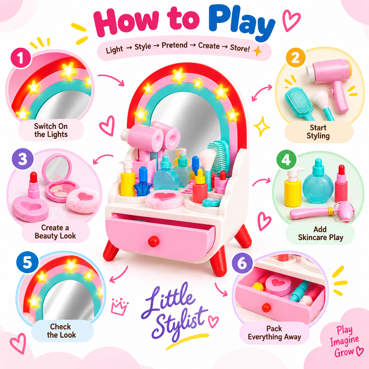 Light-Up Pretend Beauty Vanity Playset