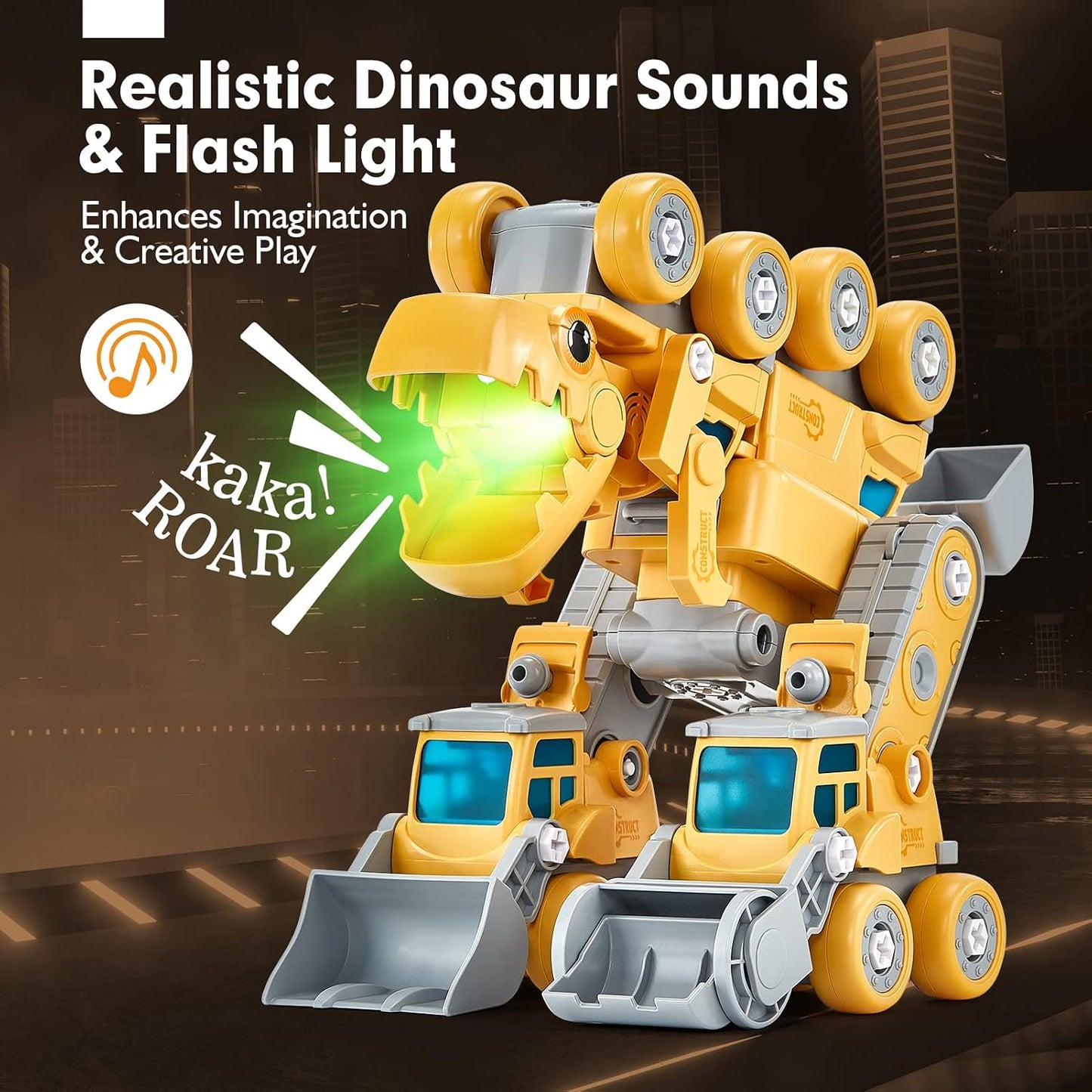 5-in-1 Take-Apart Dinosaur Construction Vehicle Set