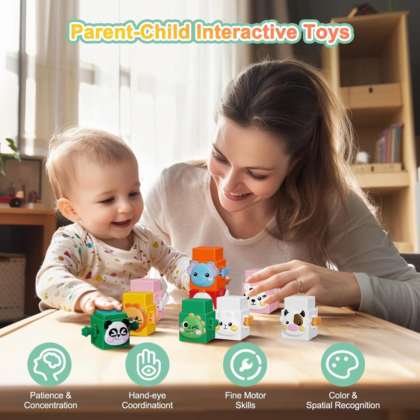 12-Piece Pressable Animal Stacking Blocks