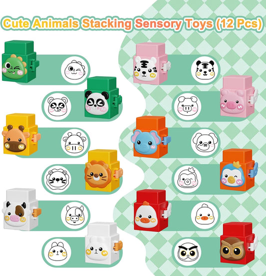 12-Piece Pressable Animal Stacking Blocks