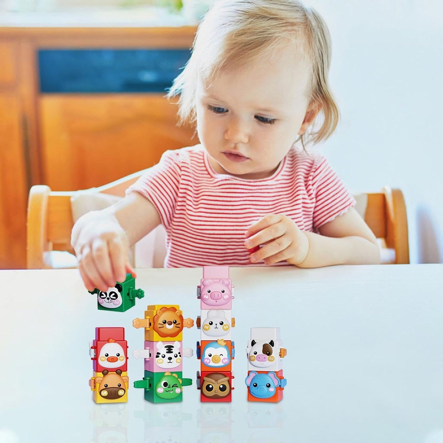 12-Piece Pressable Animal Stacking Blocks