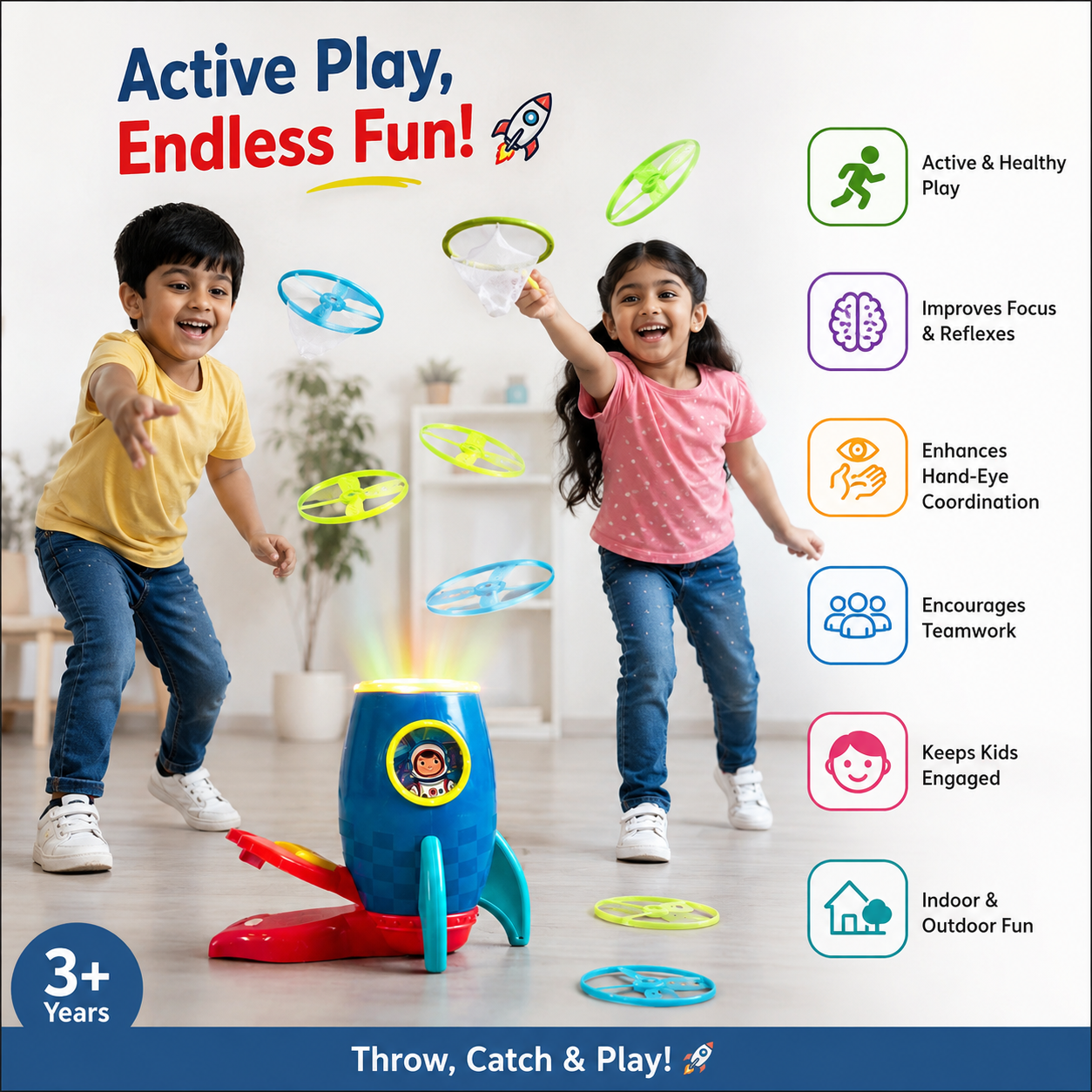 LED Flying Disc Rocket Launcher Toy Set