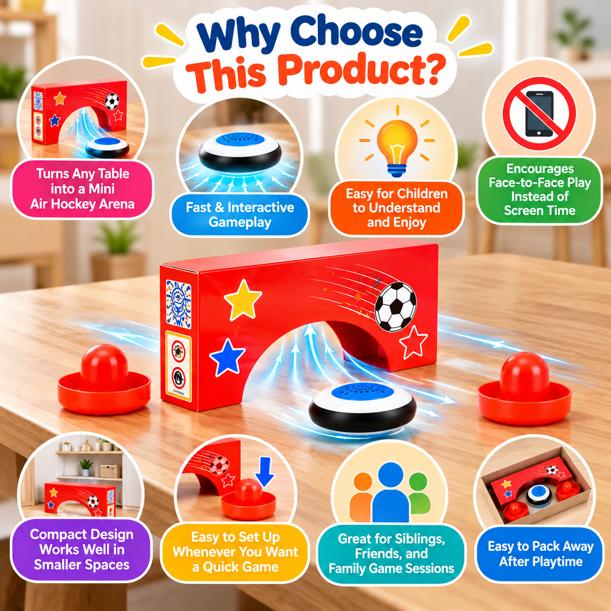 Portable Tabletop Air Hockey Set