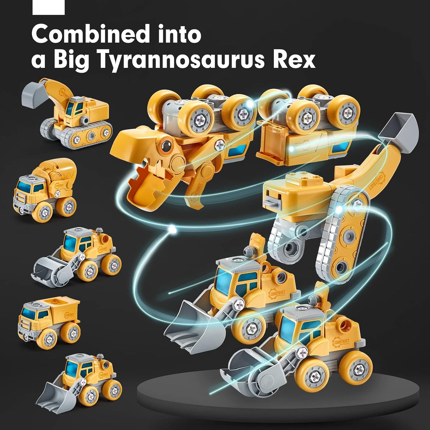 5-in-1 Take-Apart Dinosaur Construction Vehicle Set