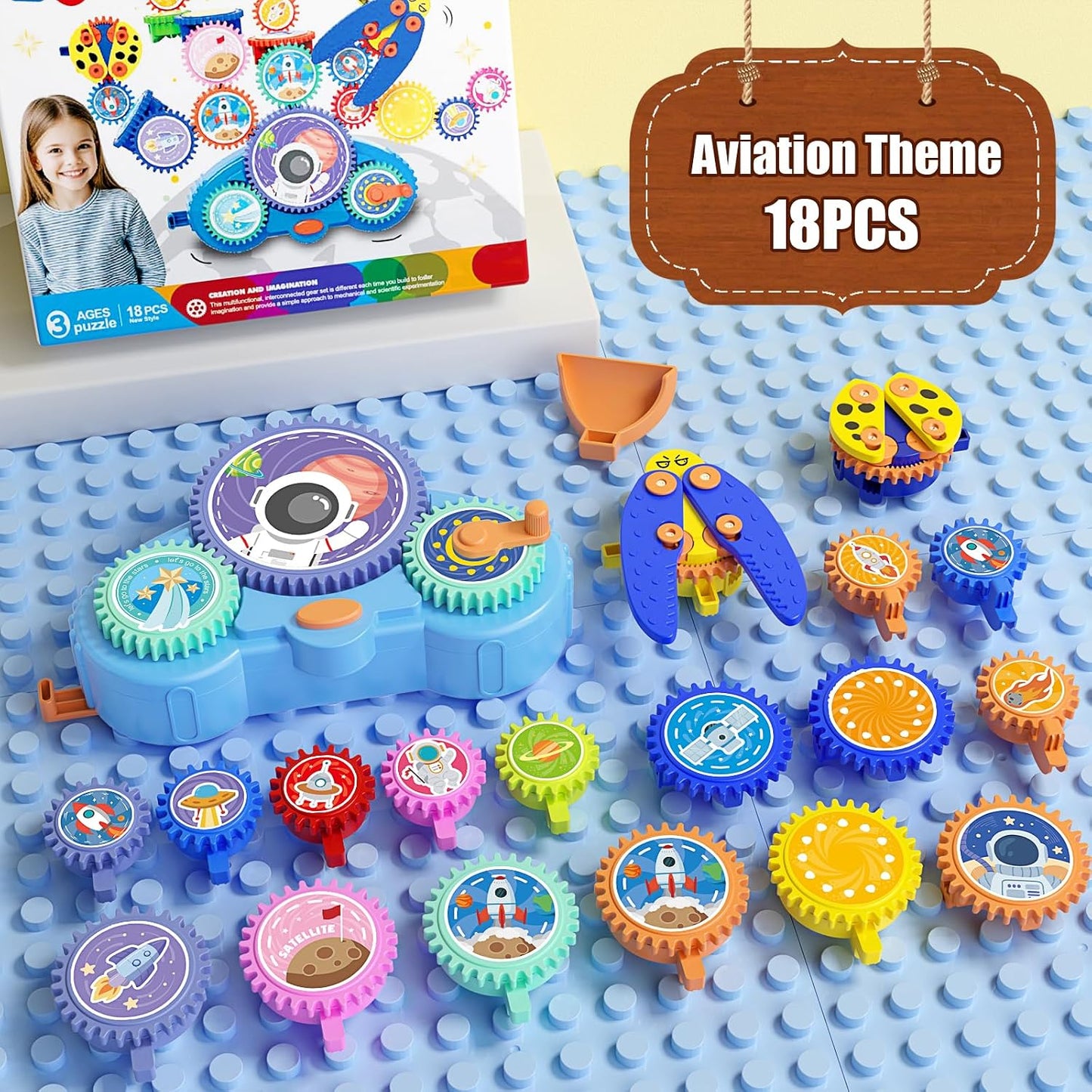Space Adventure Rotating Gear Building Toy Set