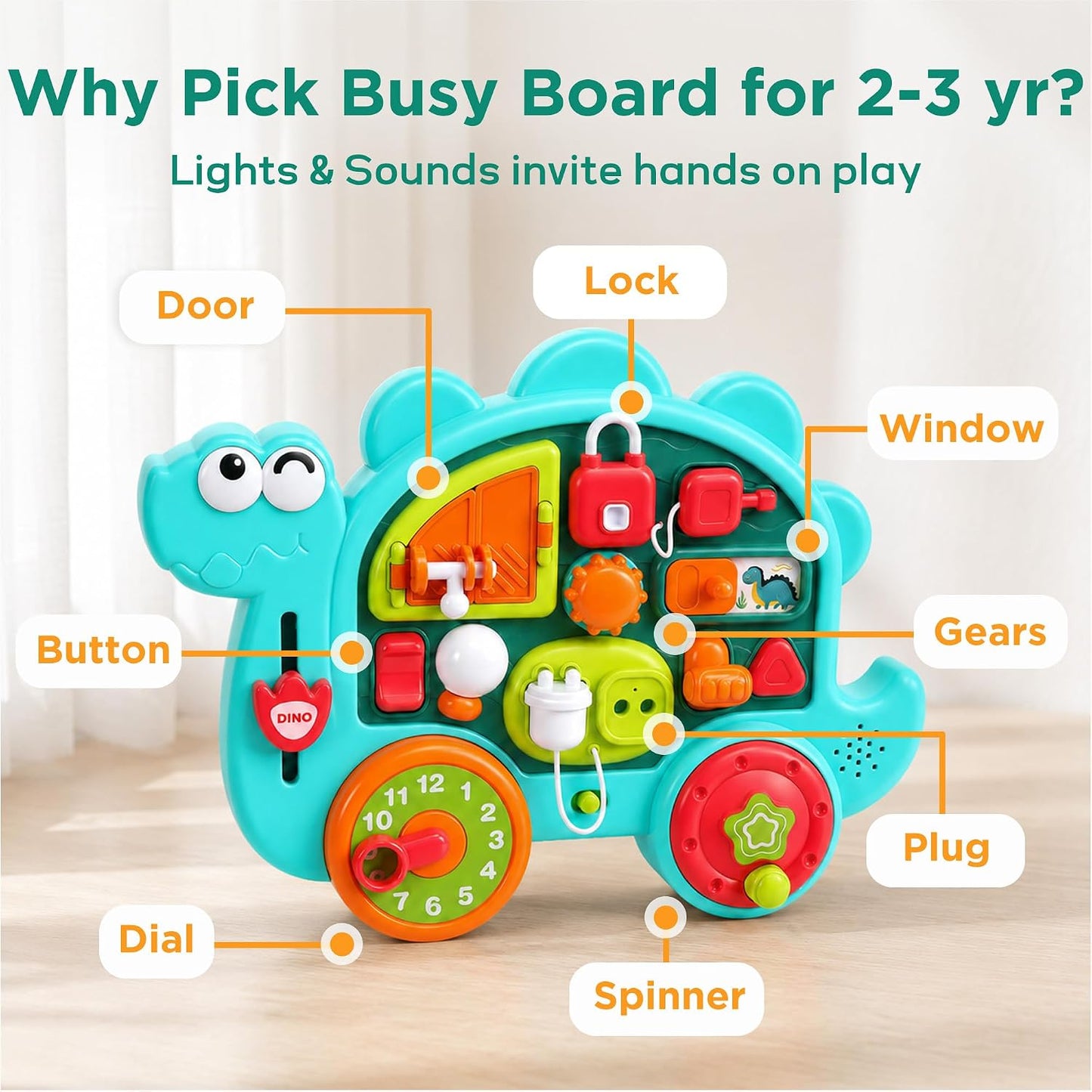Dinosaur Montessori Busy Board for Toddlers – Sensory Learning Activity Toy