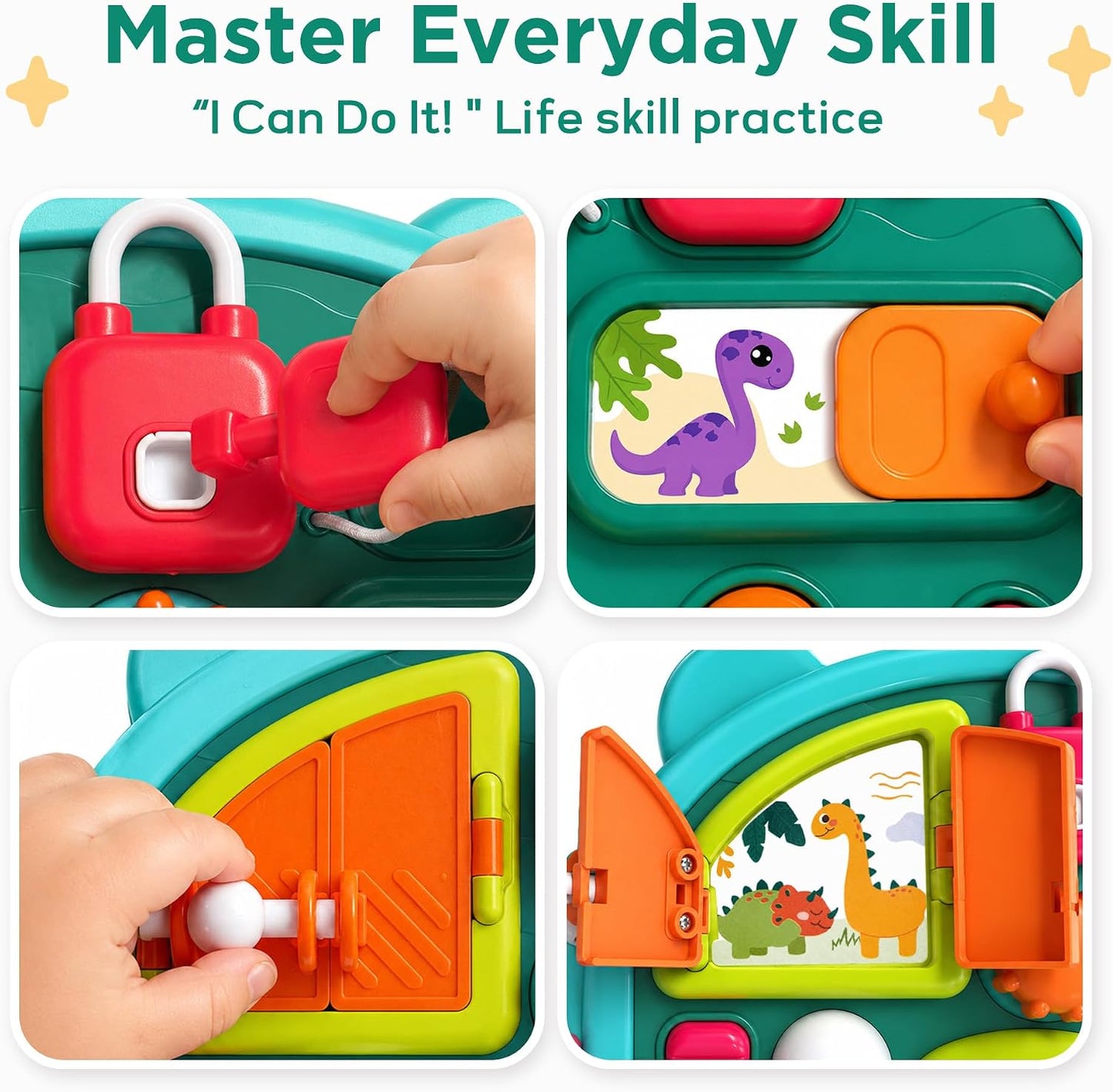 Dinosaur Montessori Busy Board for Toddlers – Sensory Learning Activity Toy