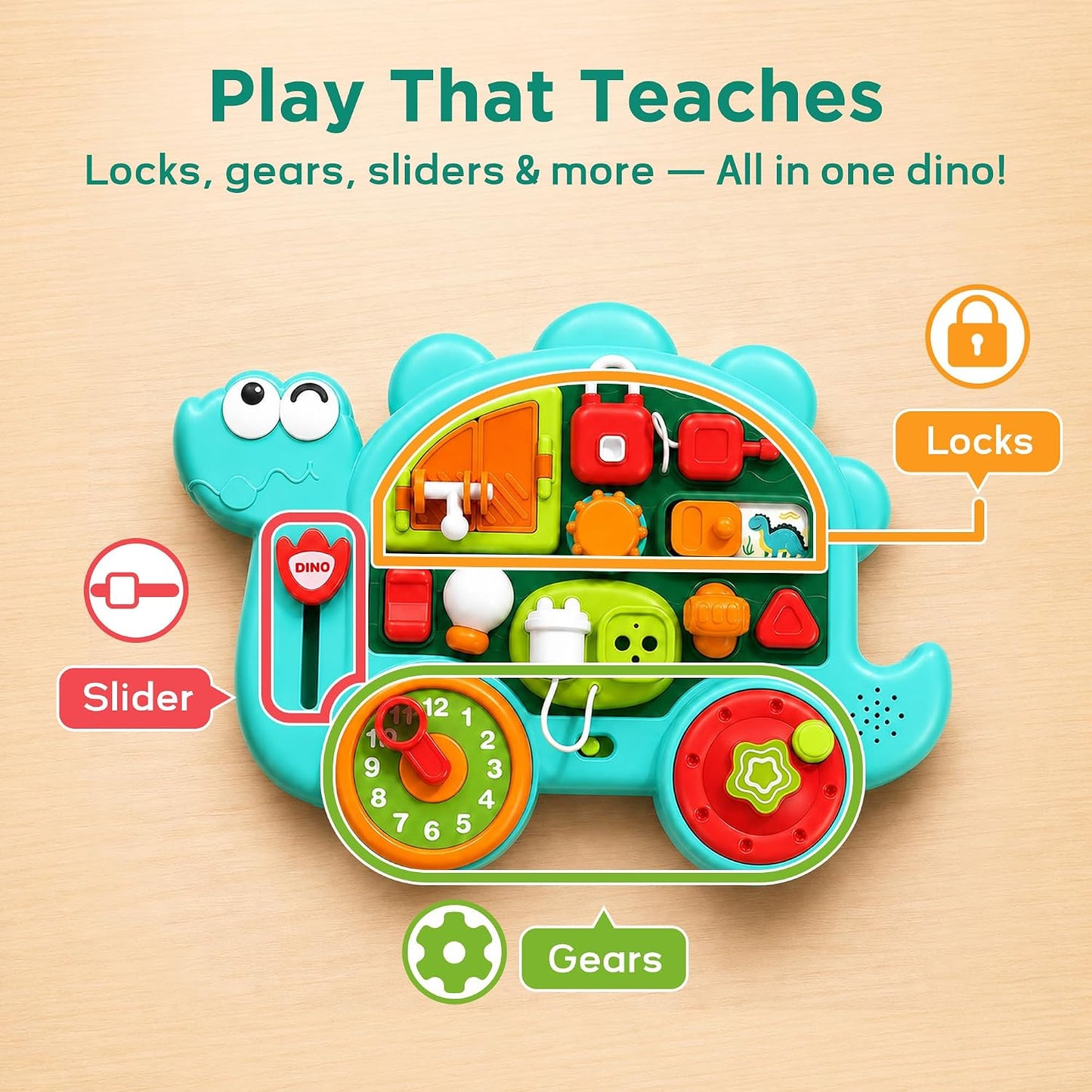 Dinosaur Montessori Busy Board for Toddlers – Sensory Learning Activity Toy