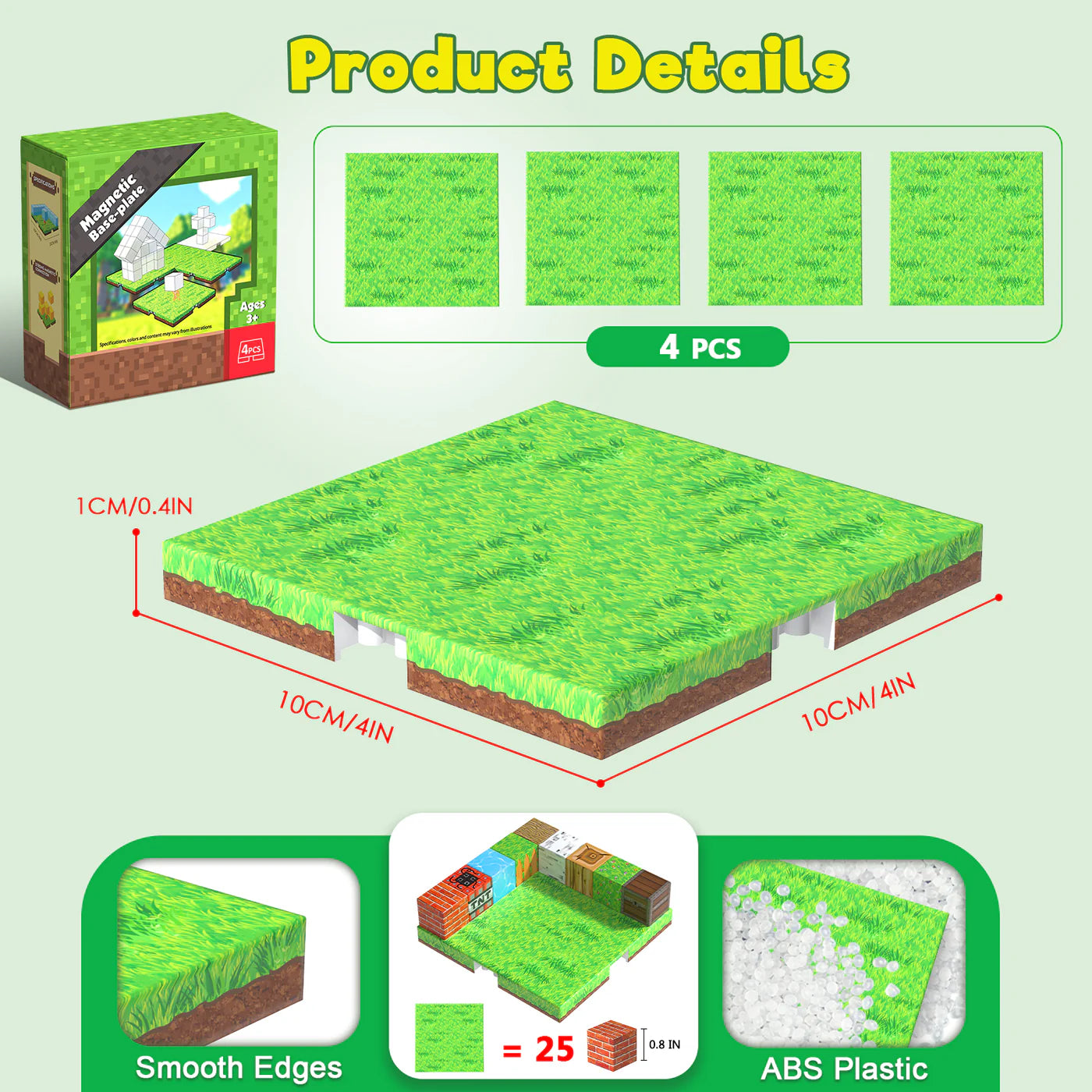 Magnetic Blocks Baseplate (4PCS baseplate + 25 blocks)