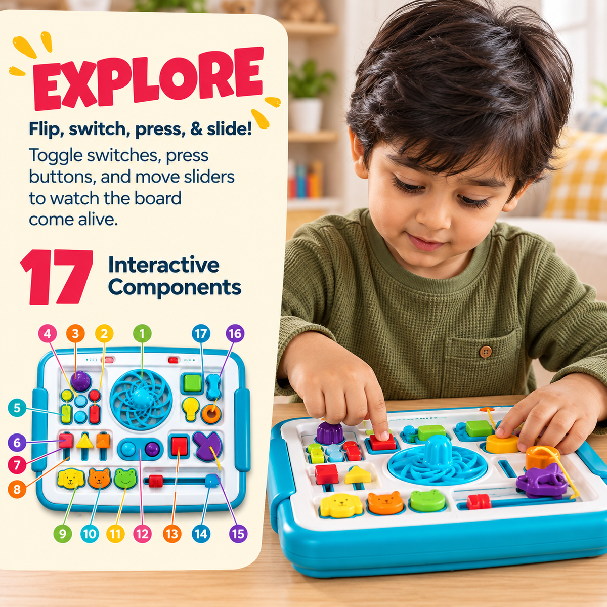 3-in-1 Interactive Lights & Sounds Busy Board