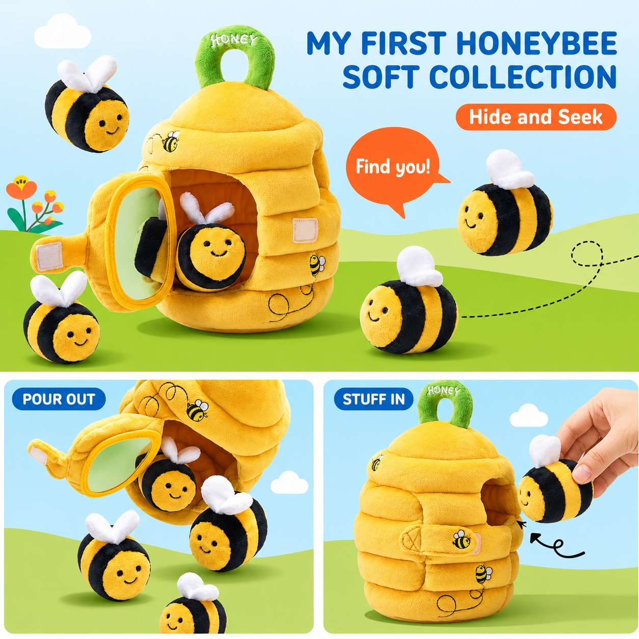 Montessori Baby Beehive Plush Toy Set