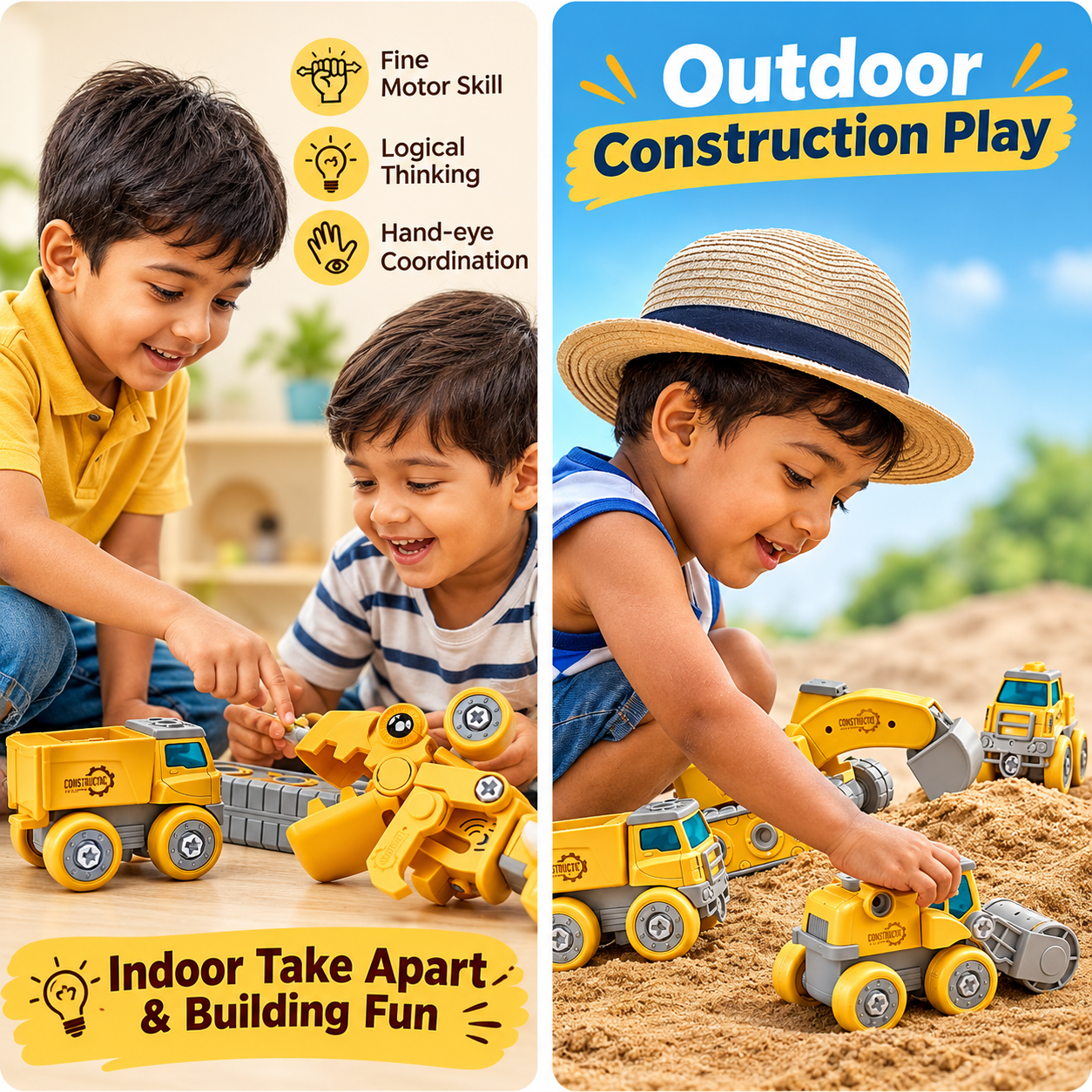 5-in-1 Take-Apart Dinosaur Construction Vehicle Set