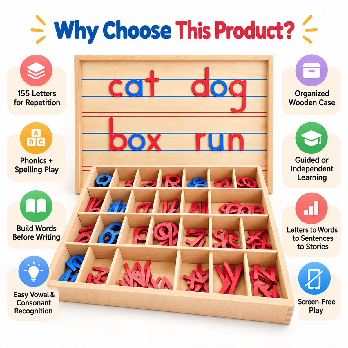 Movable Wooden Alphabet Learning Set