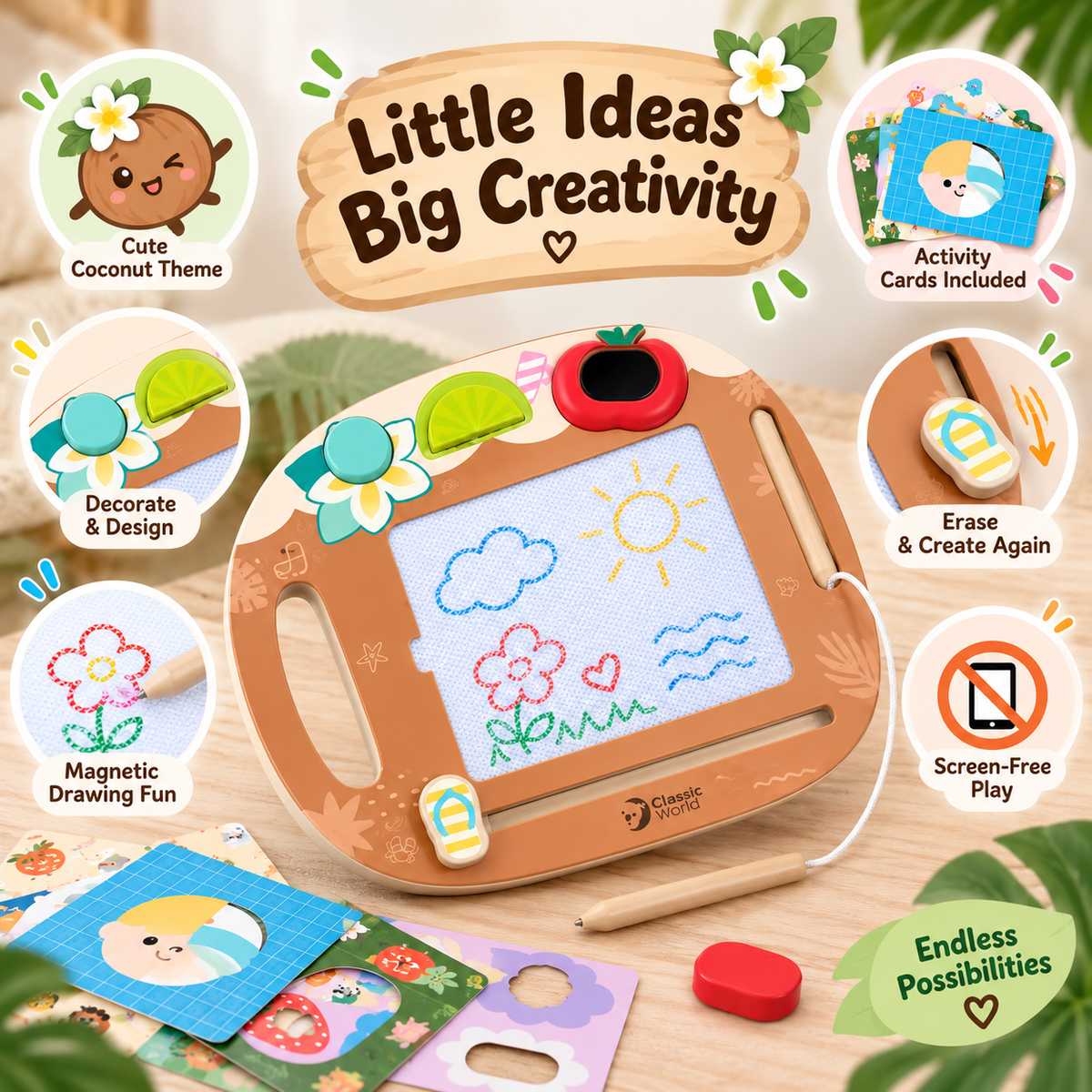 Coconut Magnetic Drawing & Creative Activity Board