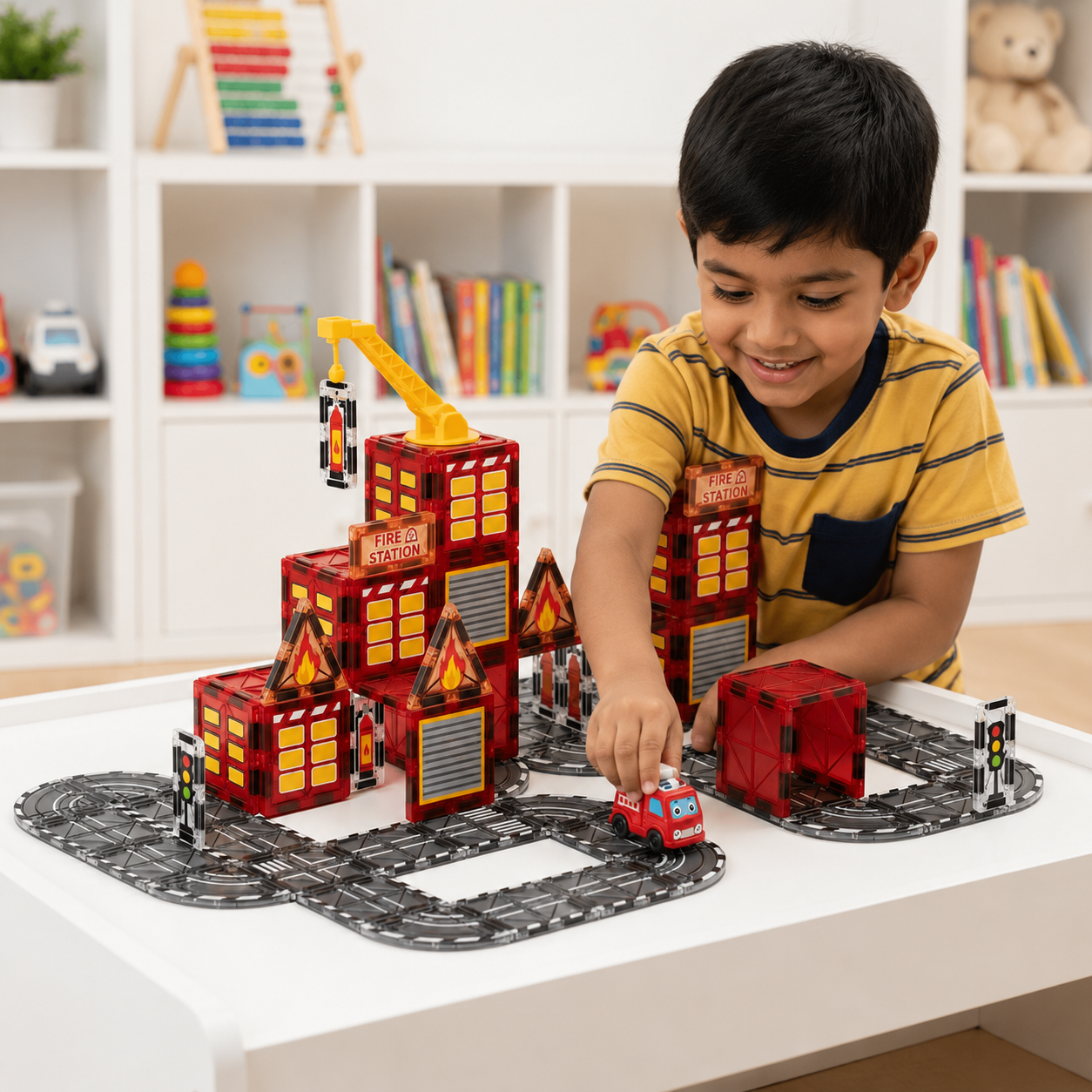 Fire Rescue Magnetic Tile Building Set (48 PCS )