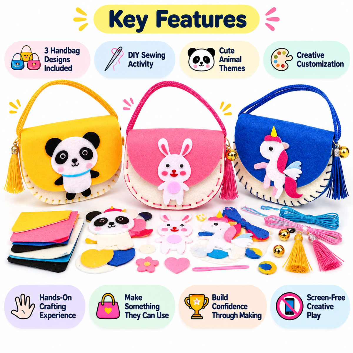 DIY Felt Sewing Handbag Kit – Pack of 3