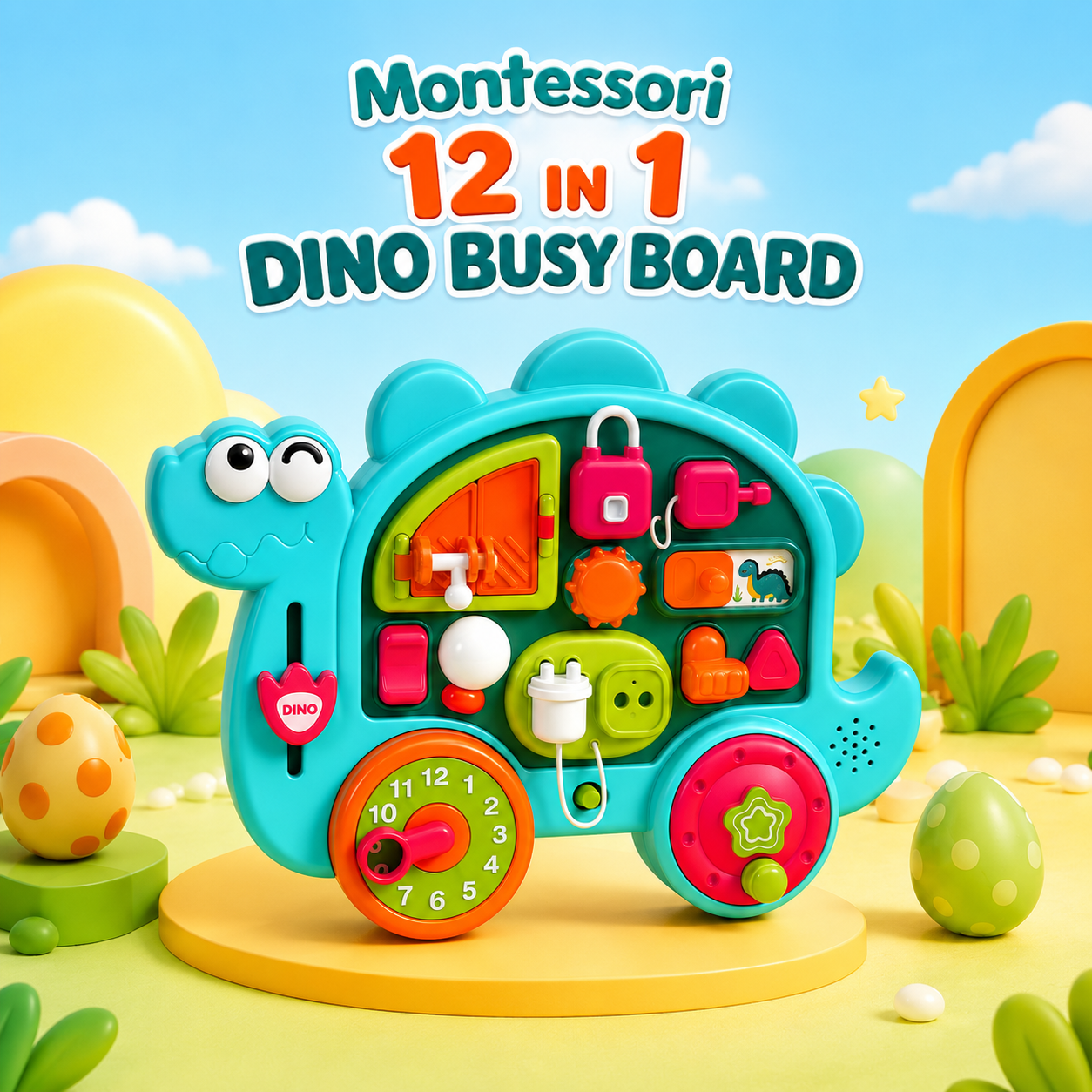 Dinosaur Montessori Busy Board for Toddlers – Sensory Learning Activity Toy