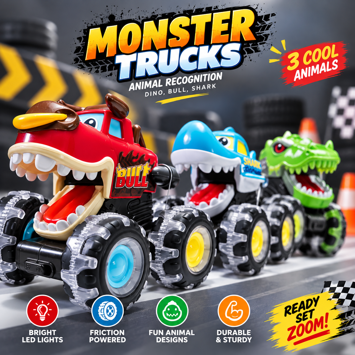 Glowing Monster Big Wheel Toy Car