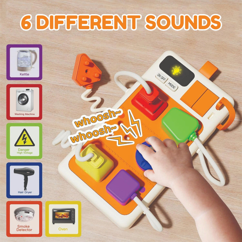 Montessori Plug & Play Busy Board for Toddlers with Light & Sound