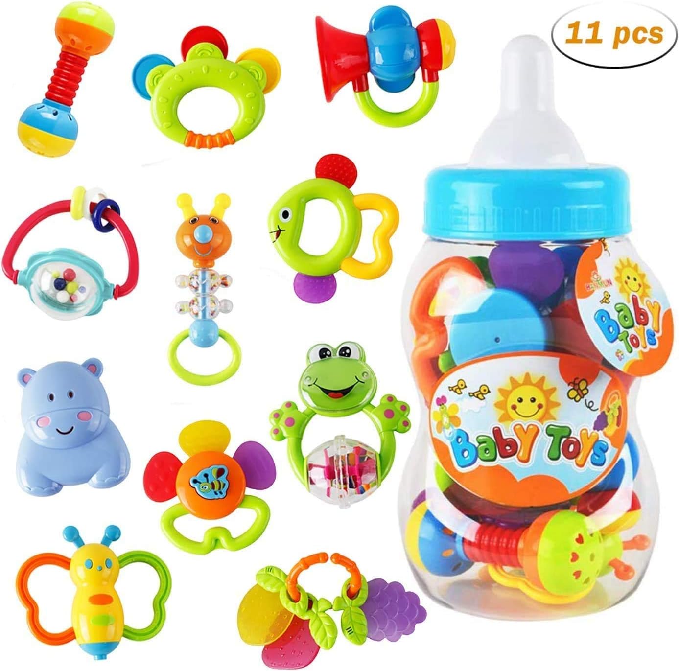 11-Piece Baby Rattle & Teether Gift Set with Big Sipper