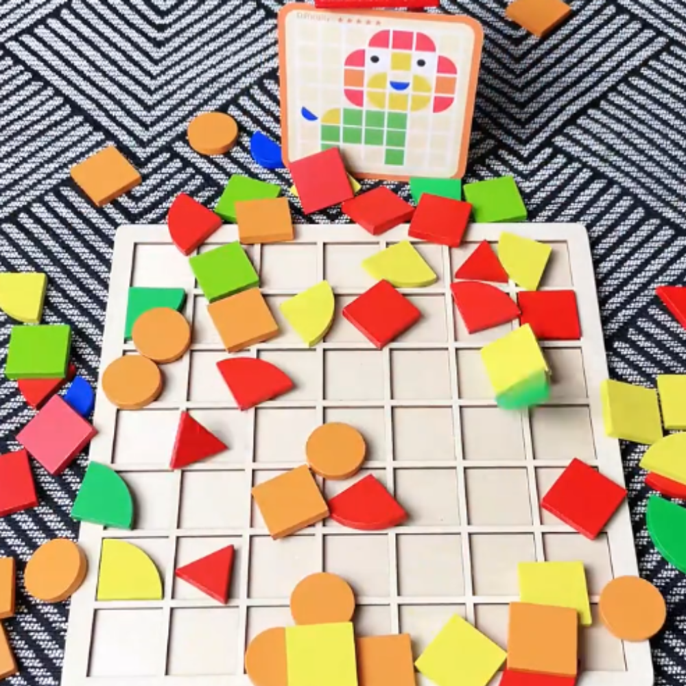 Color Mosaic Puzzle Board – Educational Wooden Pattern Matching Game