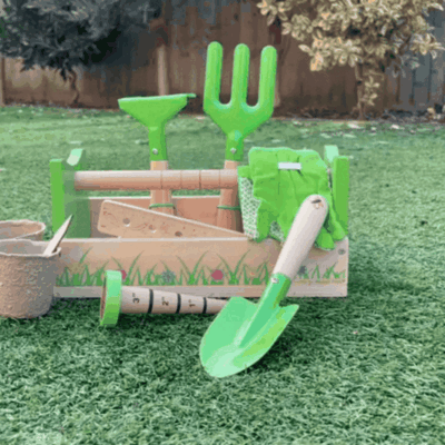 Kids Wooden Gardening Caddy & Tools Set – 11 Piece