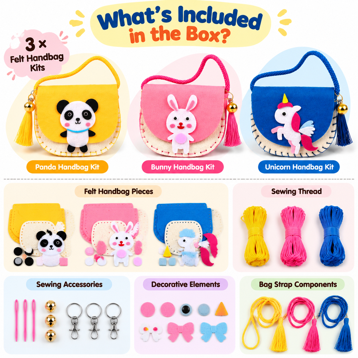 DIY Felt Sewing Handbag Kit – Pack of 3